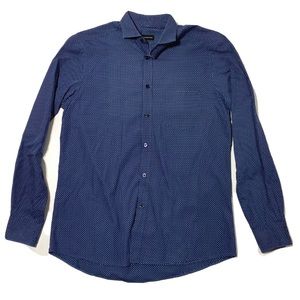 Ermenegildo Zegna Long Sleeve Dress Button Down Blue Dots Mens Size Large